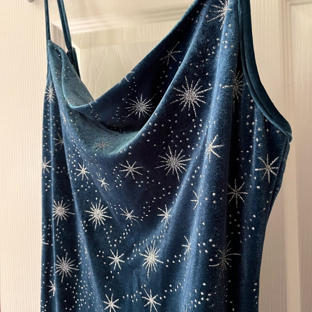 Cider Velvet Cowl Neck Star Pattern Mermaid Maxi Dress Medium